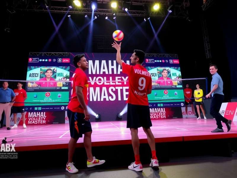 Mahal Volley Master National Championship Mahal Volley Master offline tournament in Bangalore with players competing on stage